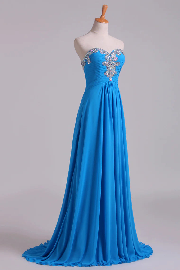 Sweetheart Beaded Neckline Party Dress A Line With Ruffles Chiffon